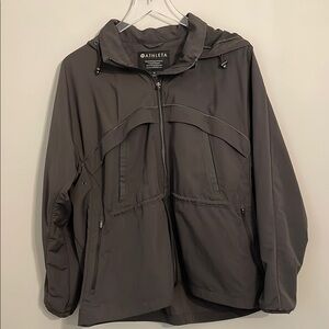 Athleta Rain to Shine Olive Green Hooded Rain Jacket Size Medium